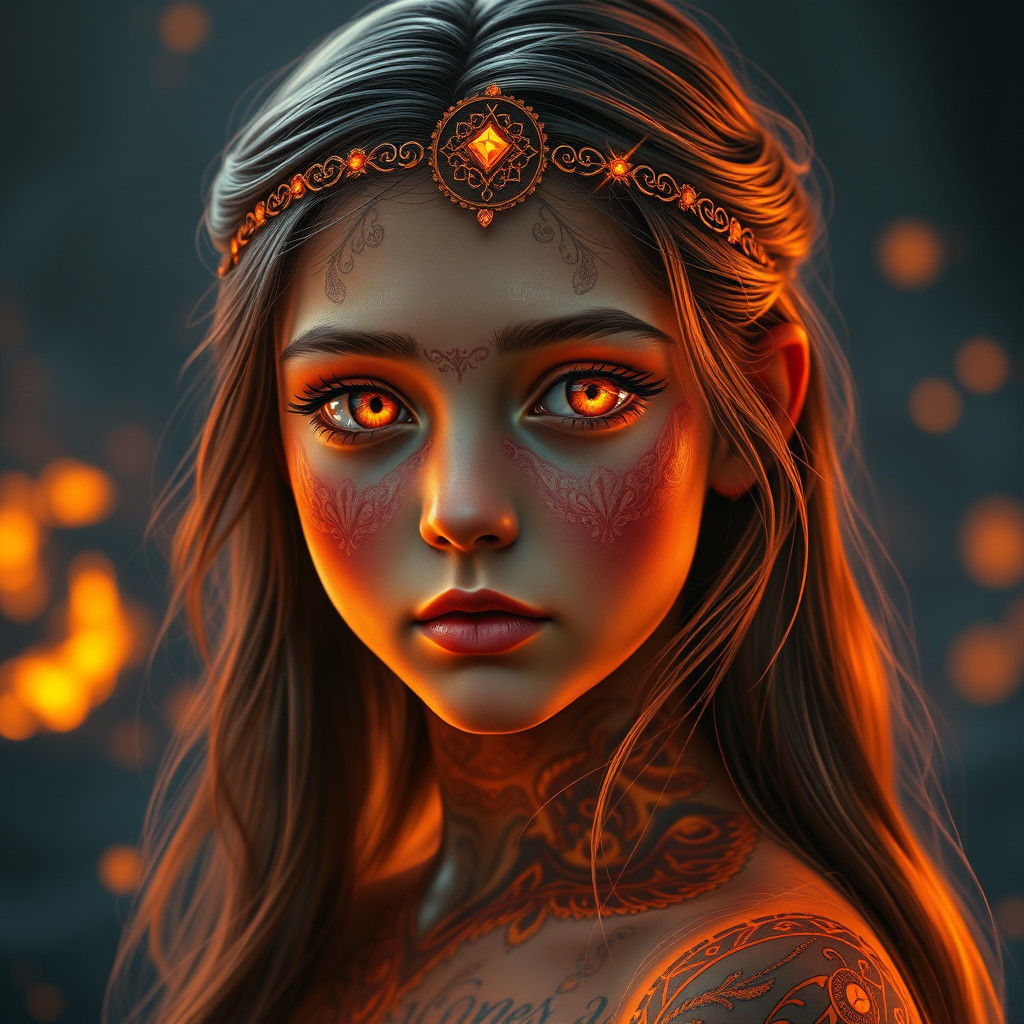 Lava Tattoo Girl Portrait in Art Nouveau Style