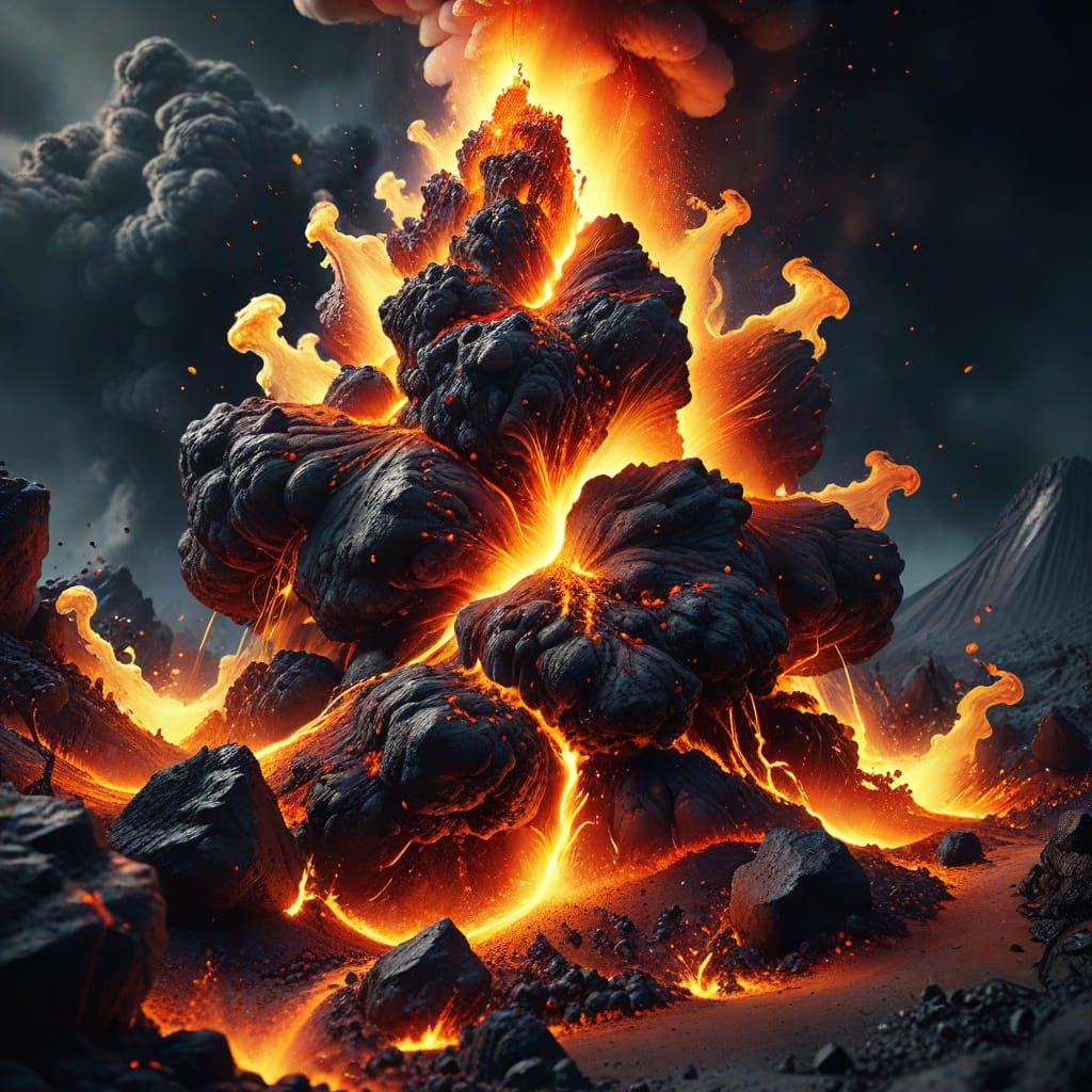 Volcano Eruption Close-Up: Vibrant Digital Art