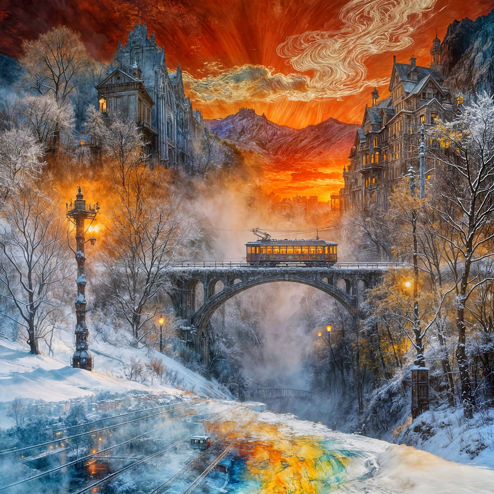 Another tram in cold evening