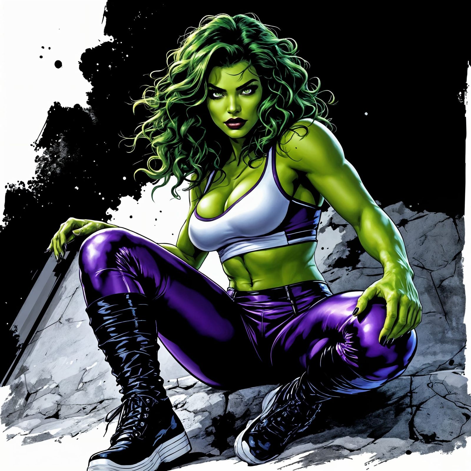 She Hulk in Cyberpunk Comic Book Style