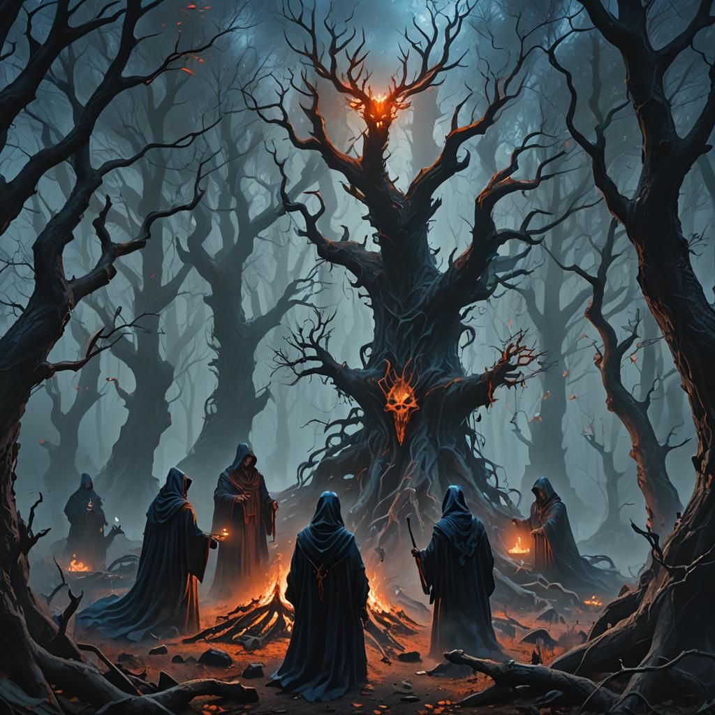 Dark Fantasy Satanic Ritual in Mystical Forest