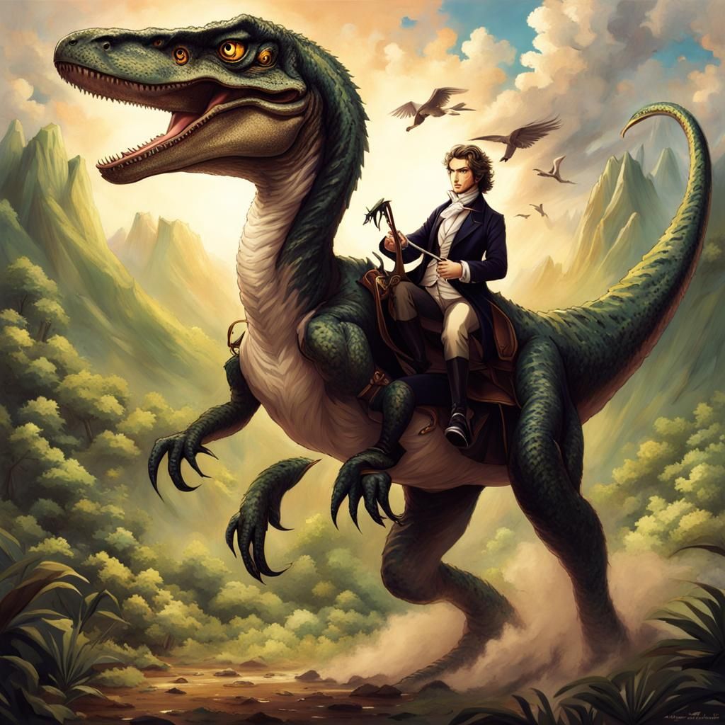 Beethoven Rides a Velociraptor in Anime Style