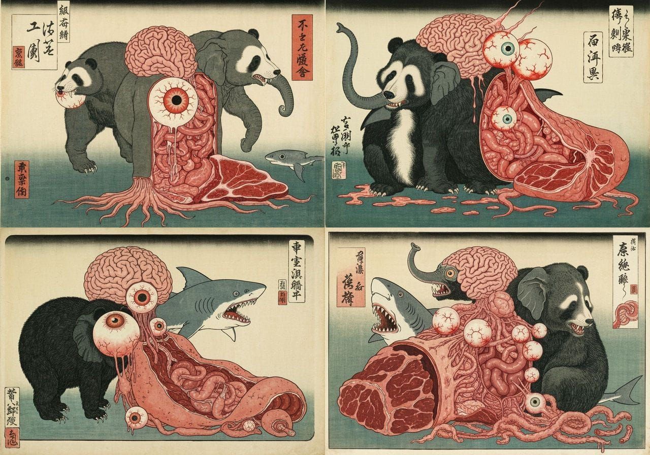 Bizarre Mythical Hybrid Creature in Ukiyo-e Style