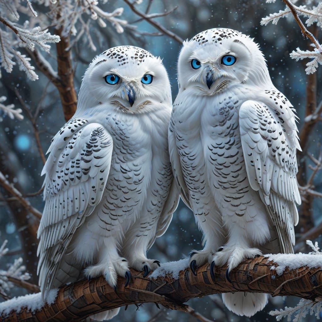Snowy Owls in Pixel Art Mosaic