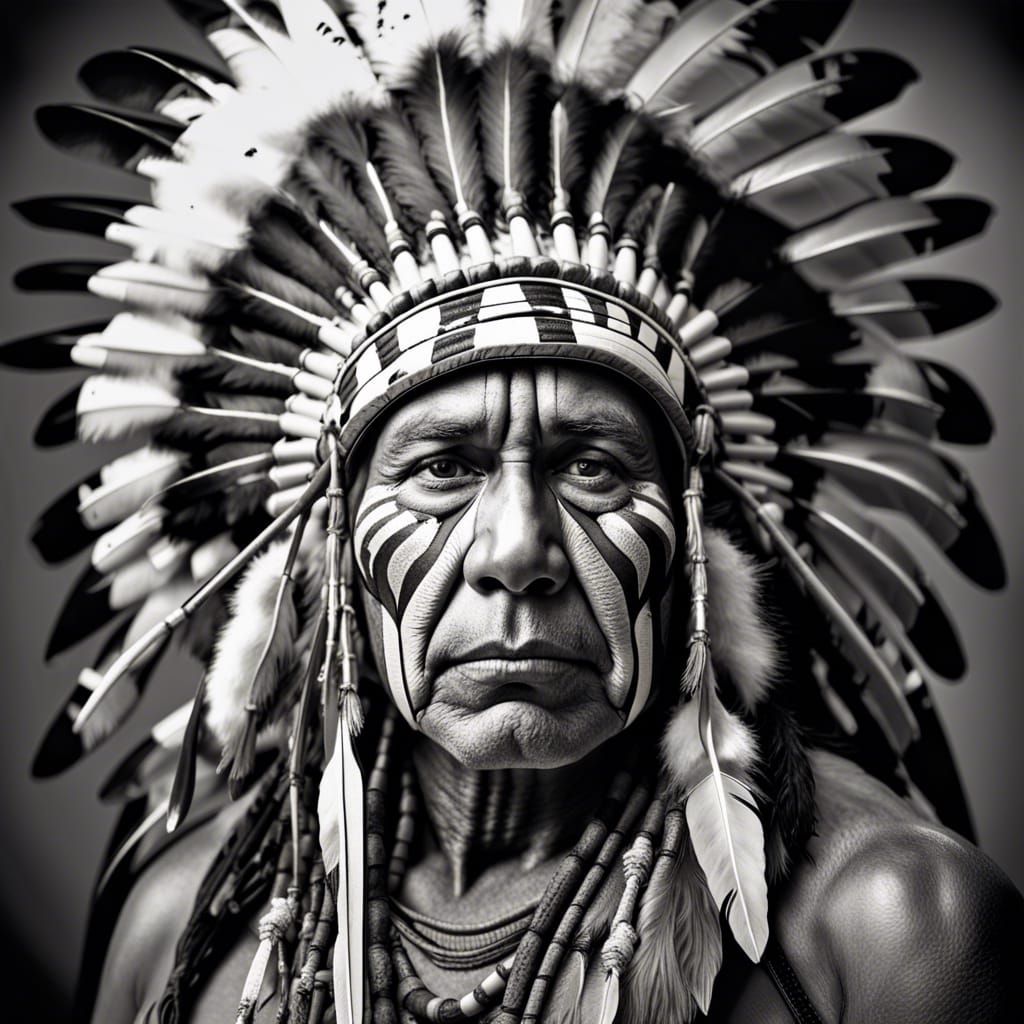 American Indian Chief Portrait in Black and White