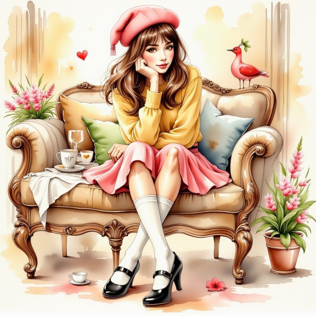 Girl in Pink Skirt: Manga-Inspired Joyful Portrait