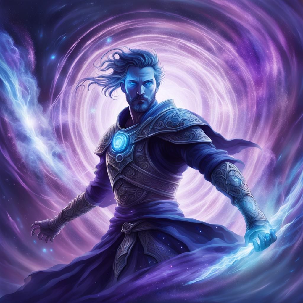 Mystical Warrior Floating in Violet Energy