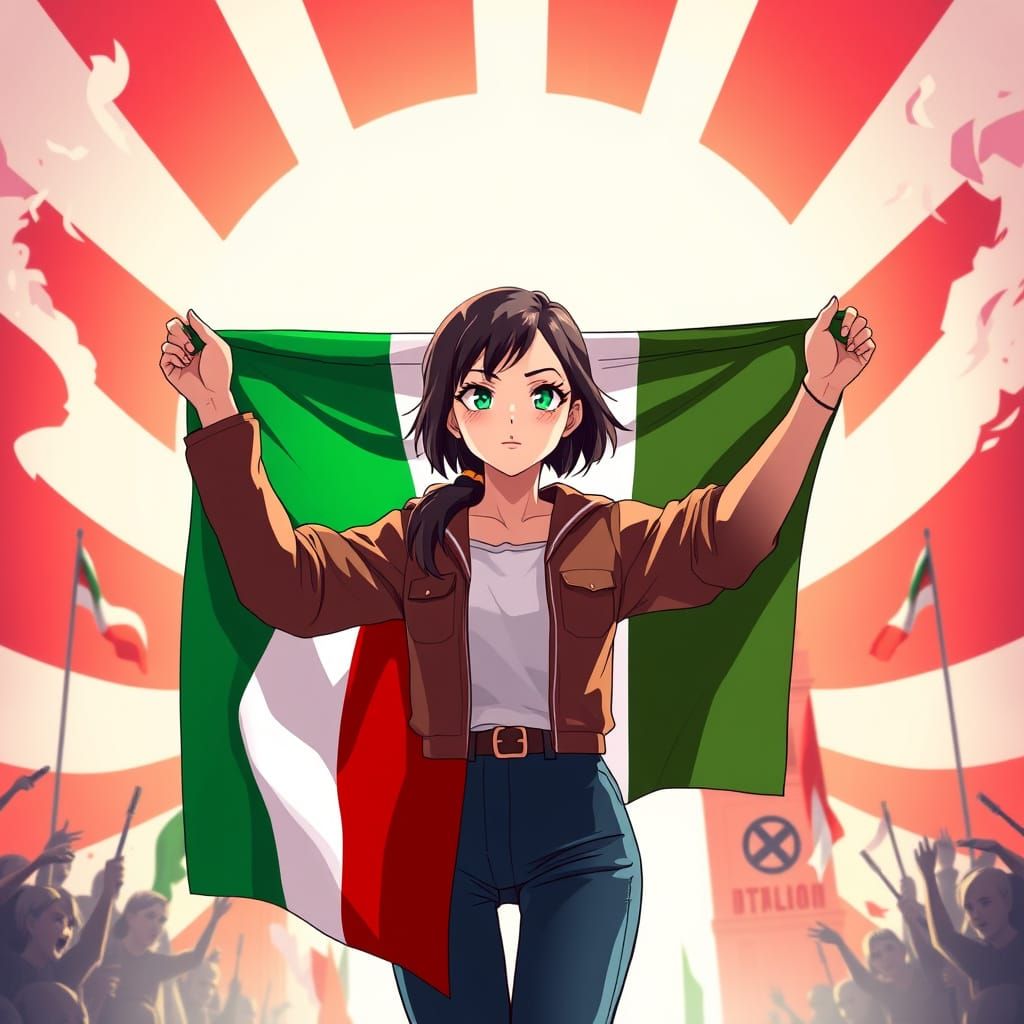 Italian Woman Celebrates Liberation Day in Vibrant Anime Sty...