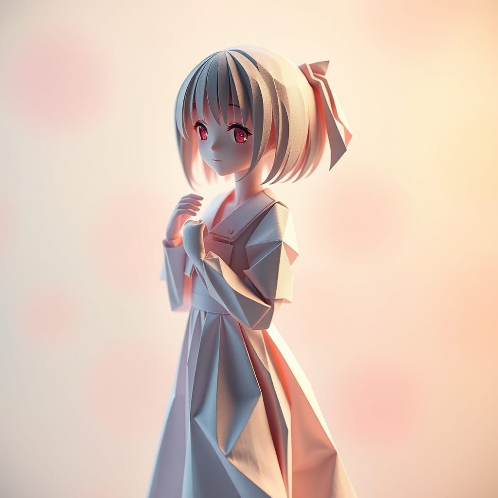 Cute Anime Girl in Exquisite Papercraft Origami Style