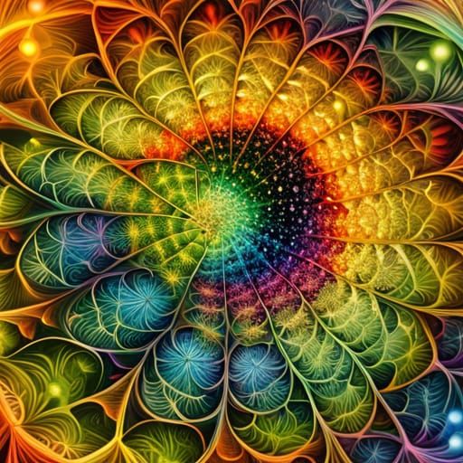 Rainbow Dandelion Fractal Flower in Josephine Wall Style