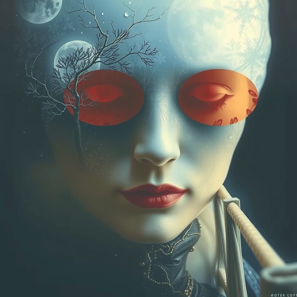 Mysterious Woman in Moonlit Mist Bromoil Print