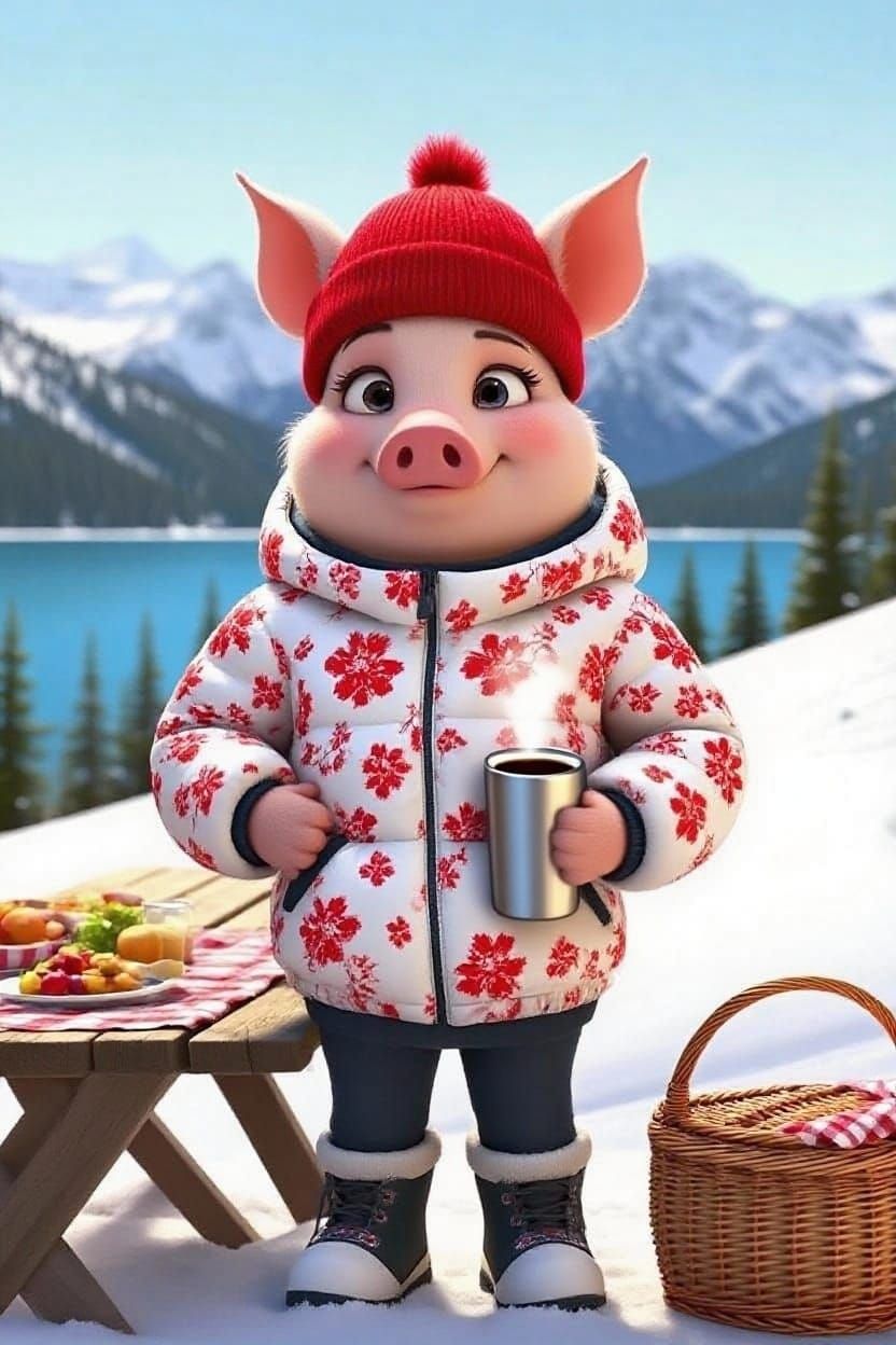 Mama Pig Enjoys Hot Chocolate