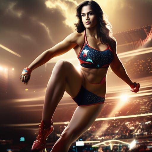 Female Wrestler in Arena: Hyperdetailed Digital Art