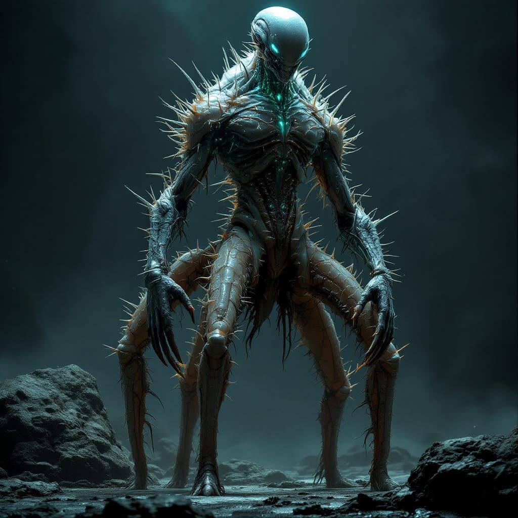 Humanoid Alien with Spikes and Human Features