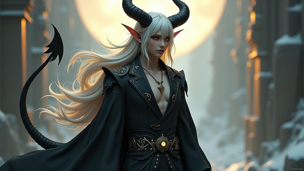 Androgynous Platinum Devil in Ornate Attire