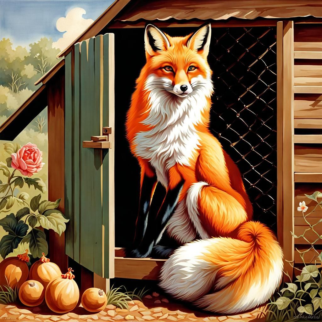 Fox Girl Pin-Up in Watercolor Style