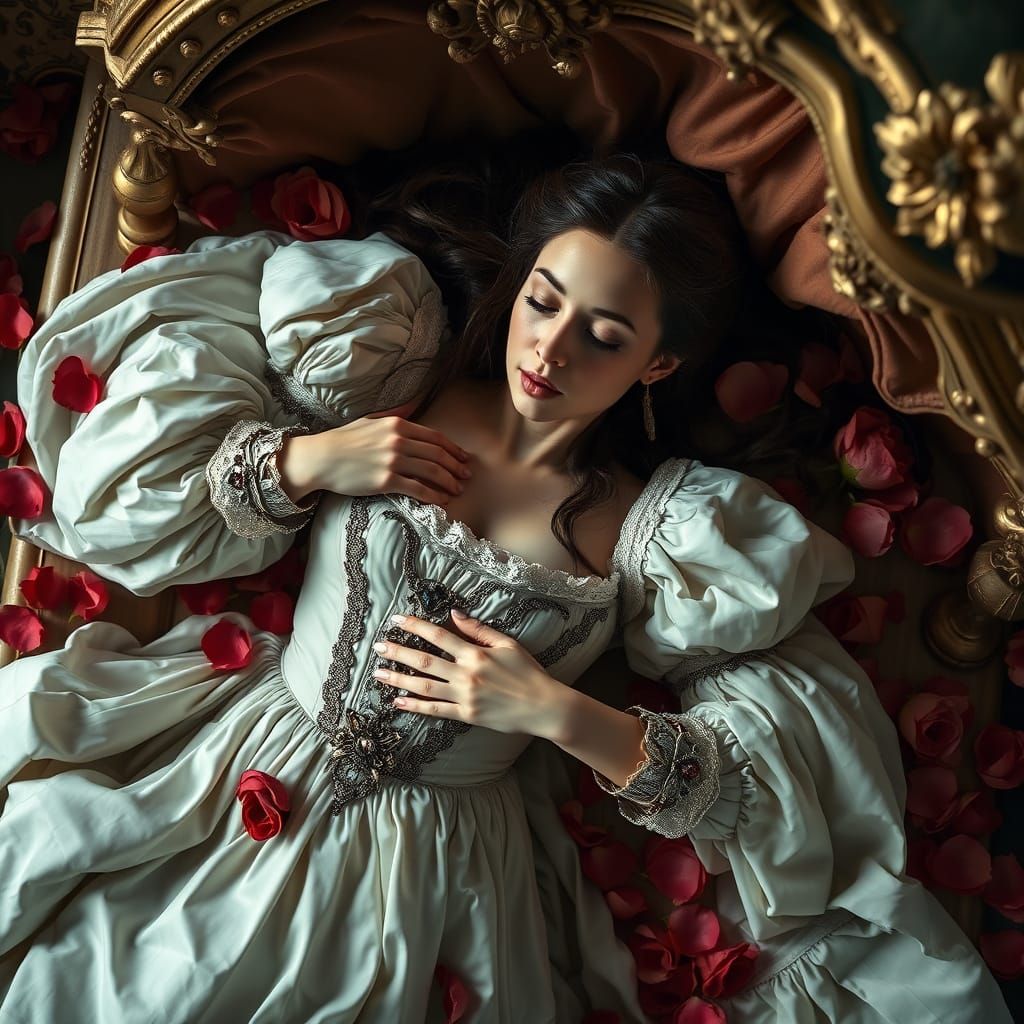 Renaissance Princess Amidst Rose Petals