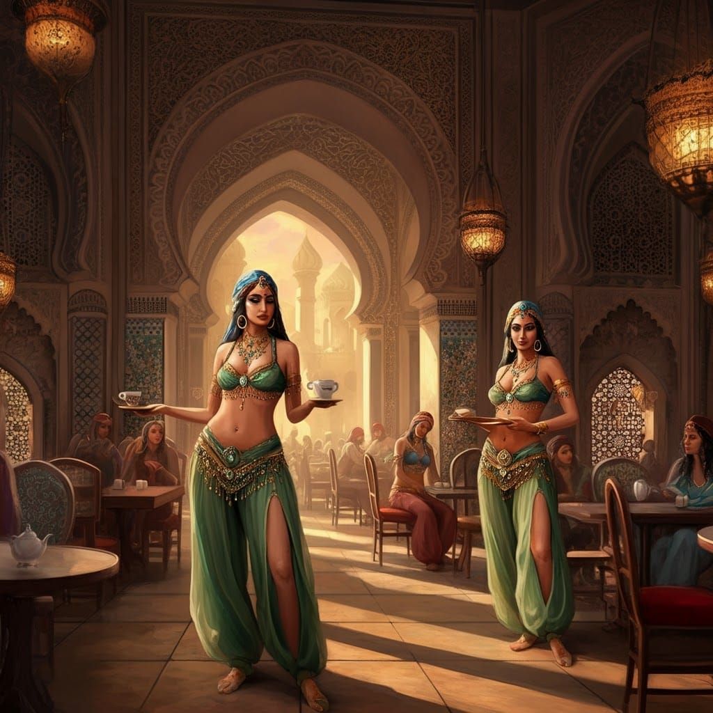 Opulent Arabic Baristas in Palatial Coffee Shop