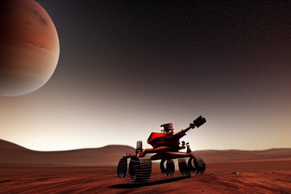 Futuristic Mars Rover Exploring Under Starry Sky