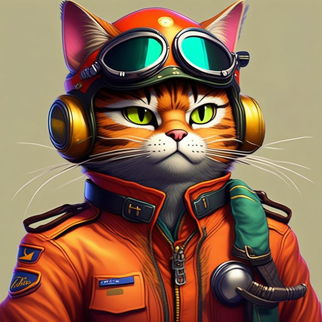 Cat Pilot in Ghibli-Disney Animation Style