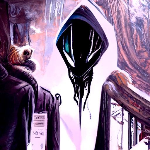 Hooded Alien Creature in Comic Book Art Style
