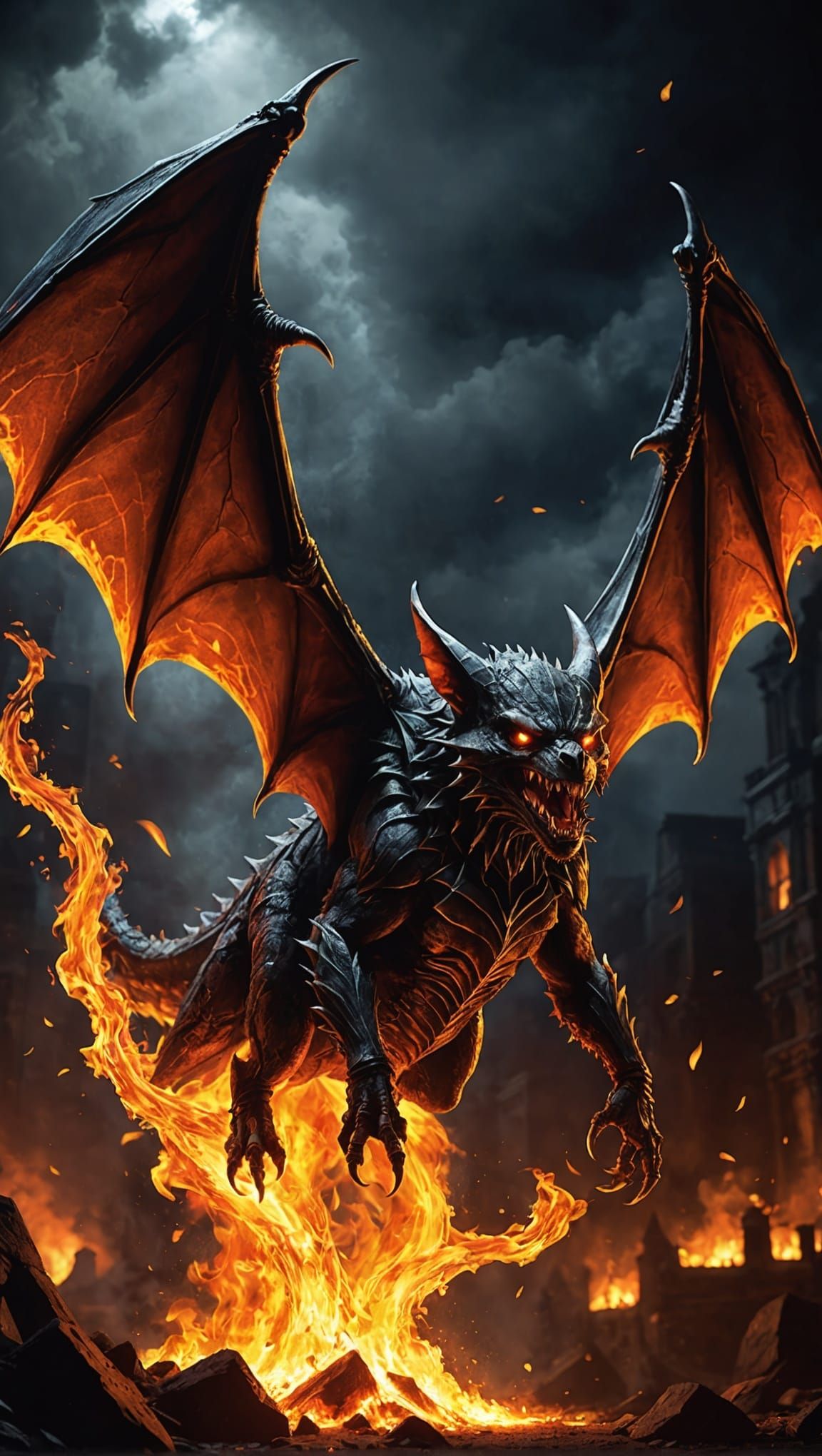 Flaming Bat Ascends from Hellfire