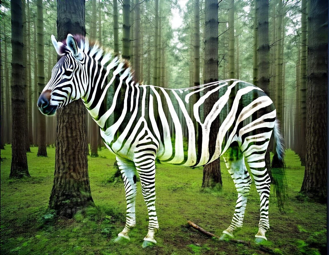 Surreal Double Exposure Zebra Forest