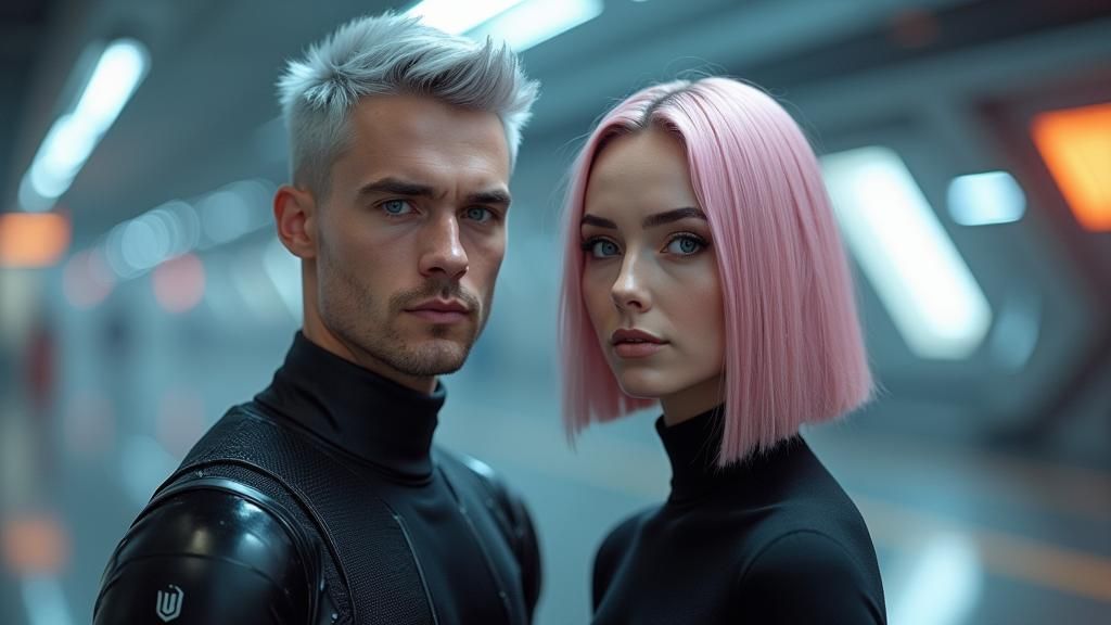 Futuristic Couple in Space City Digital Art