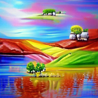 Colorful Oil Painting of a Peaceful Landscape