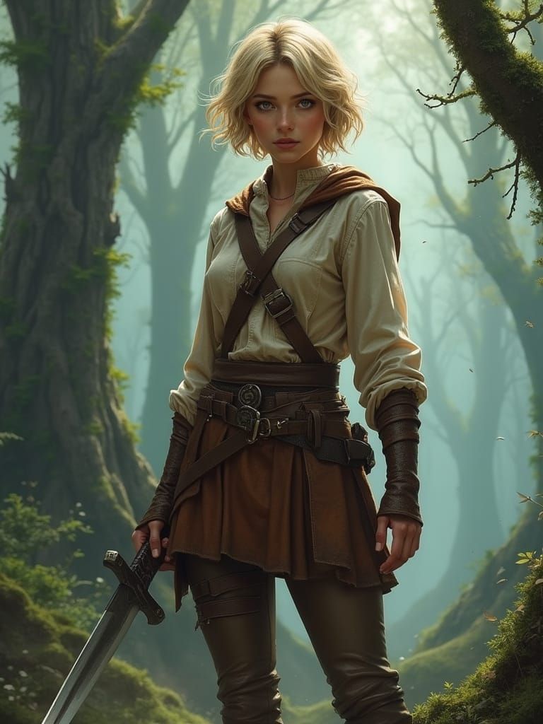 Mystical Forest Warrior in Vibrant Fantasy Art