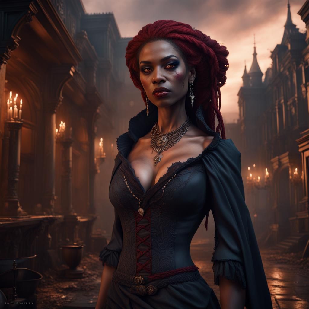 Detailed Female Vampire in Matte Painting Style