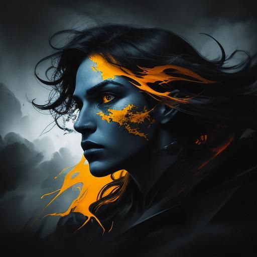 Expressionist Figure in Darkness with Vivid Light