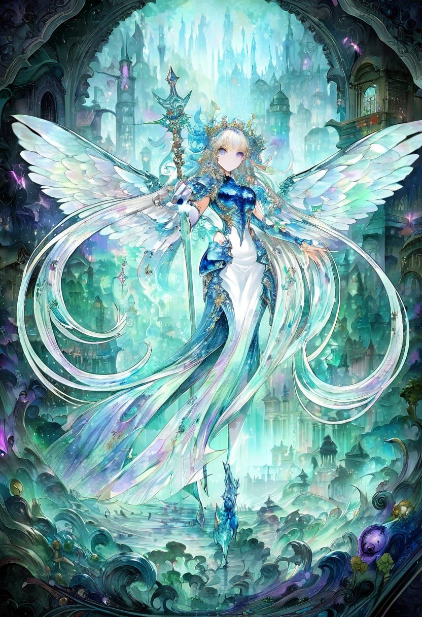 Winged Holy Knight in Sapphire Armor | Fantasy Anime Art
