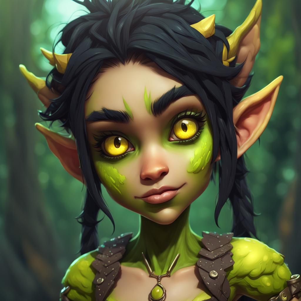 Cute Cartoon Goblin Girl Character Design in Anime Style