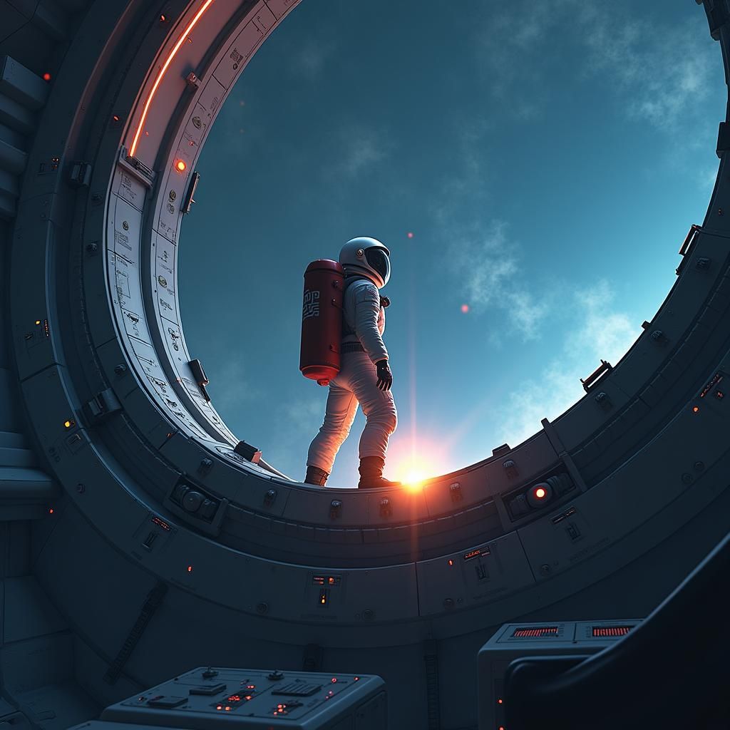 Heroic Among Us Crewmate on Futuristic Spaceship