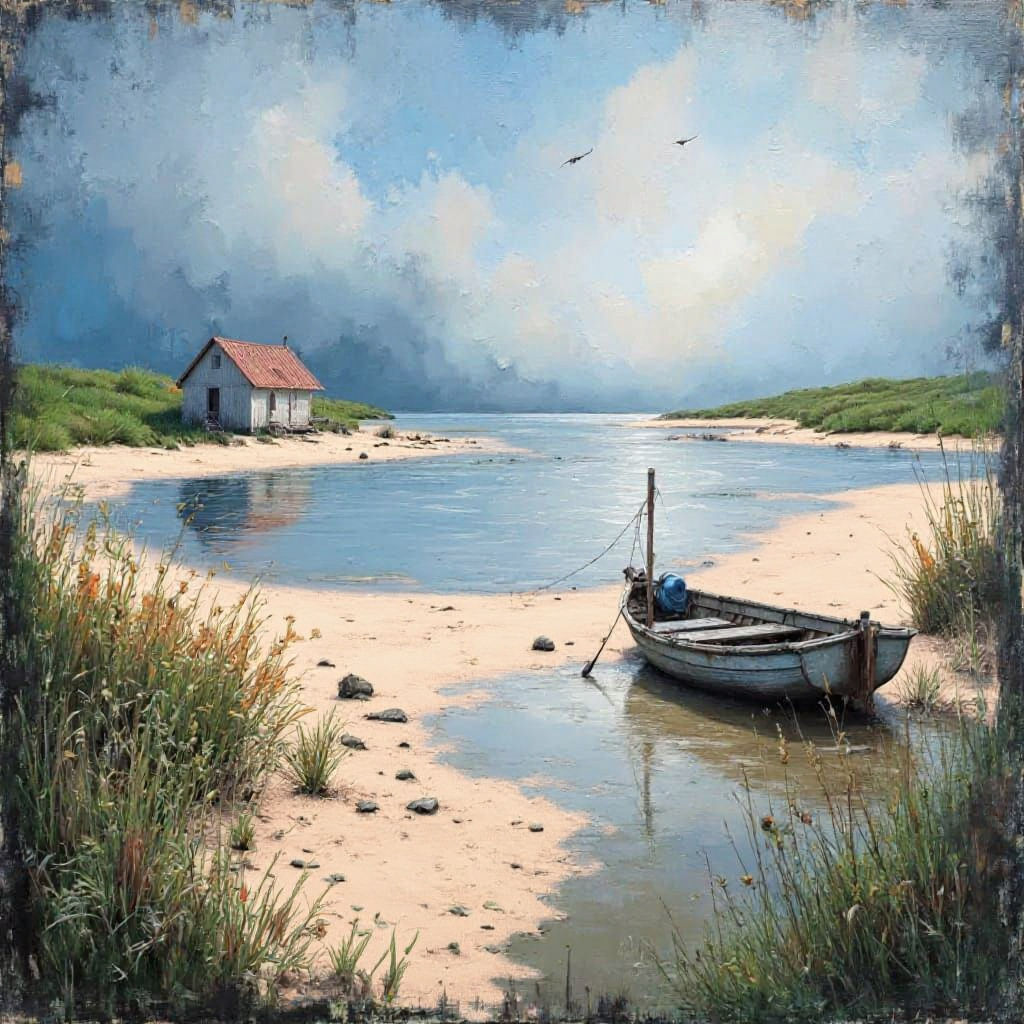 Tranquil Cabin Seascape with Birds