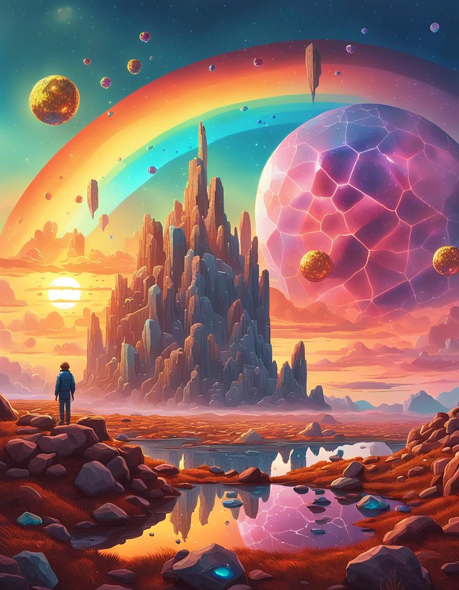 Luminous Gemstone World Radiates Golden Light