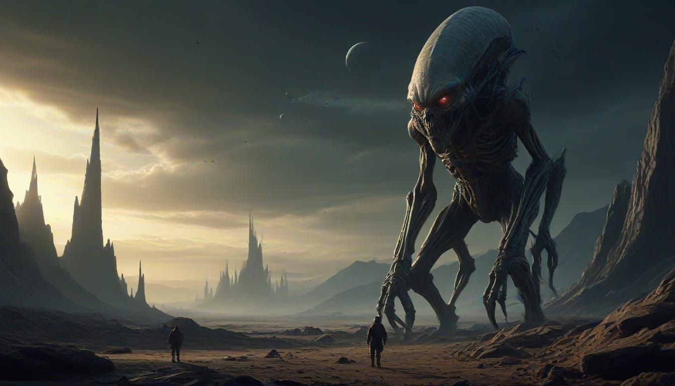 Eerie Sci-Fi Aliens in Desolate Landscape