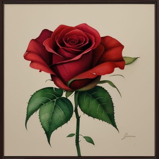 Watercolor Botanical Illustration of a Single Red Rose