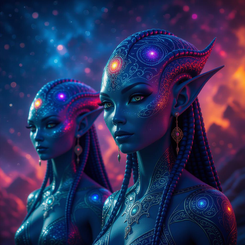 Regal Andromeda Aliens in Cosmic Free Space