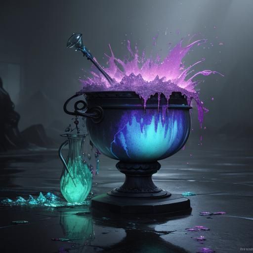 Glittering Potion Overflowing from Cauldron in High Definiti...
