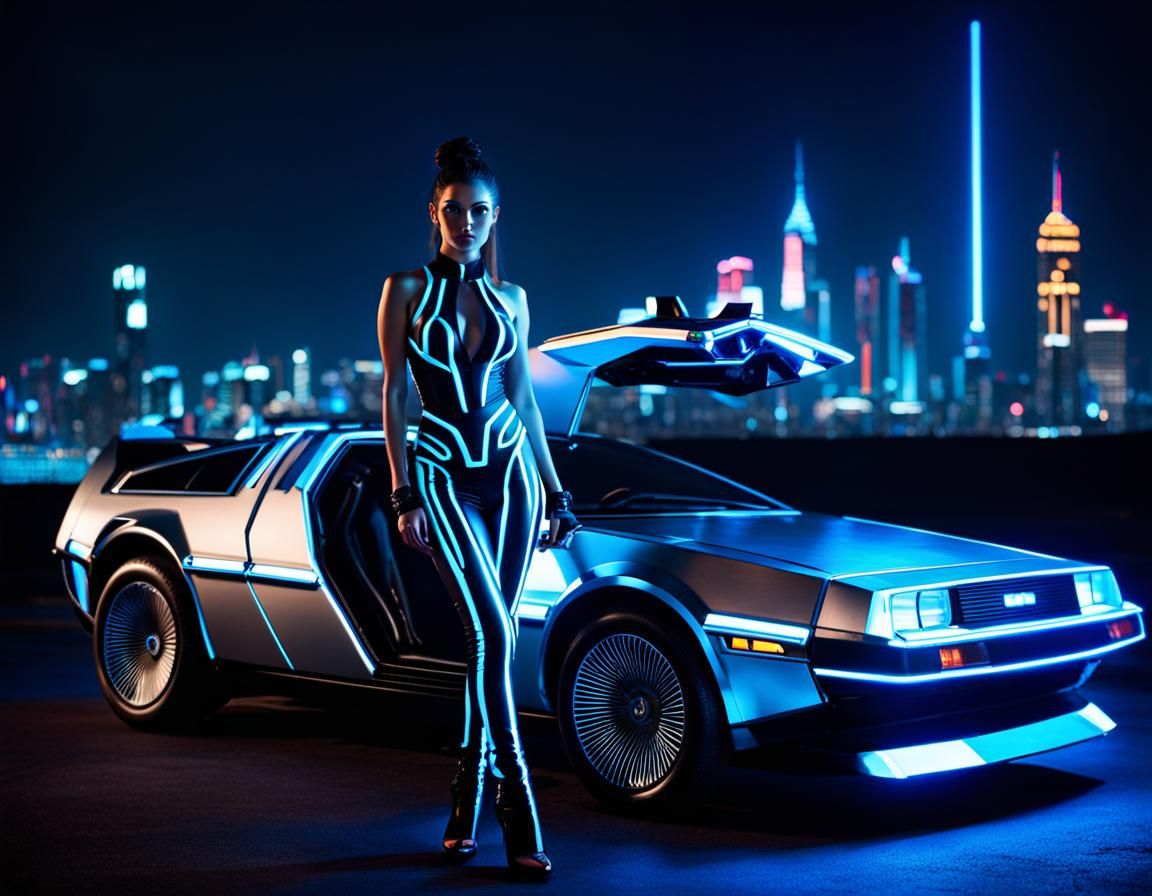 tron lady and her delorean