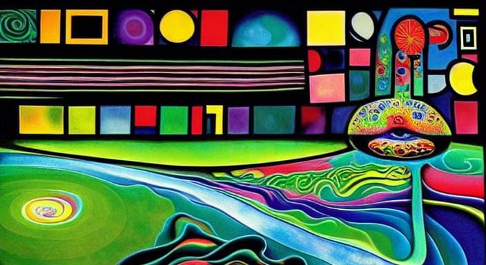 Psychedelic Garden of Swirling Colors and Cosmic Energy