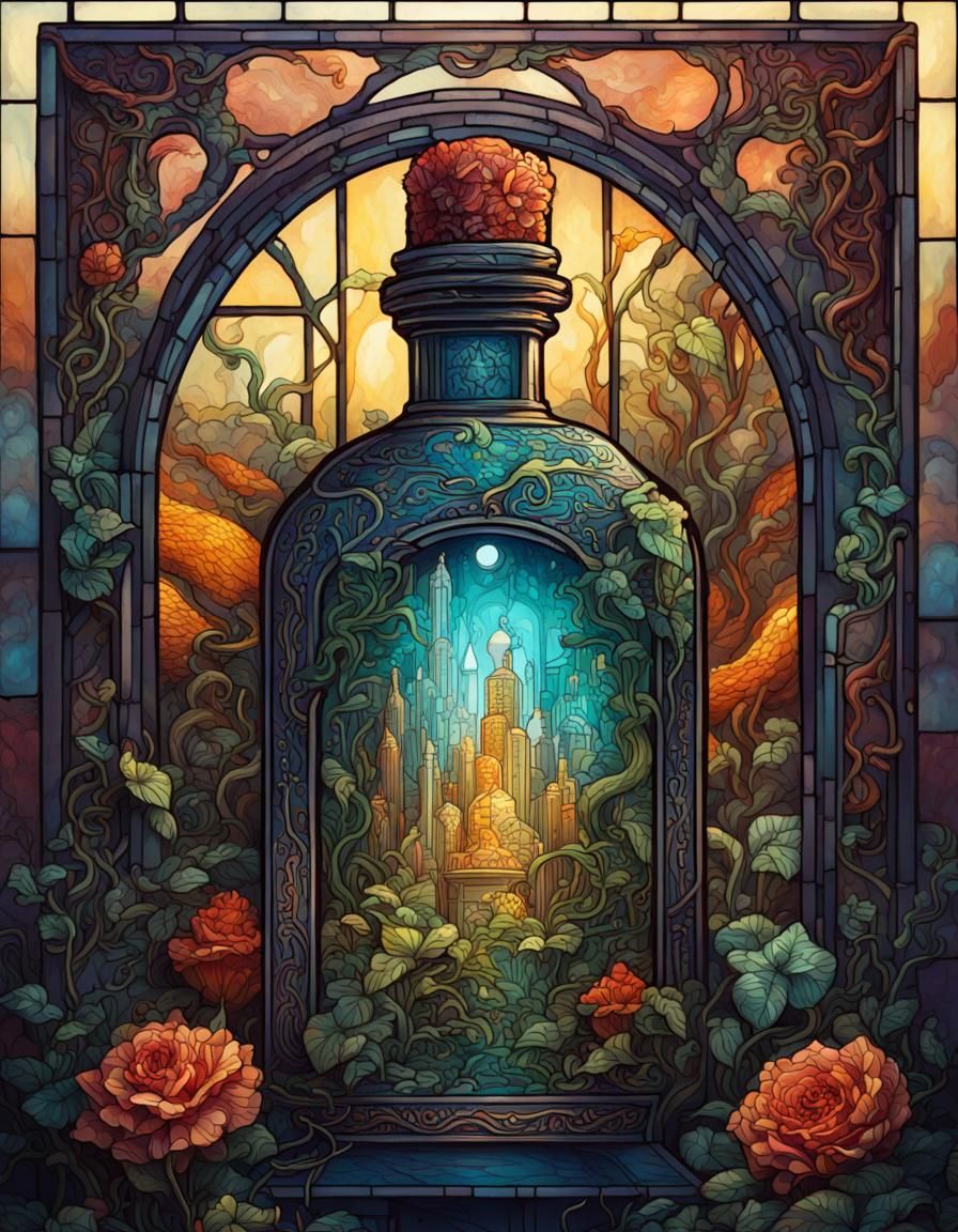 Stained Glass Poison Bottle as Tarot Card