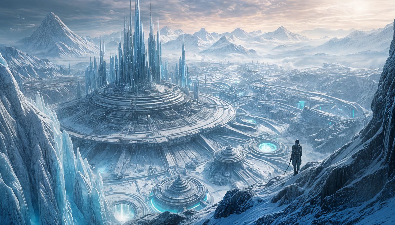 Futuristic Soldiers in Frozen Alien City