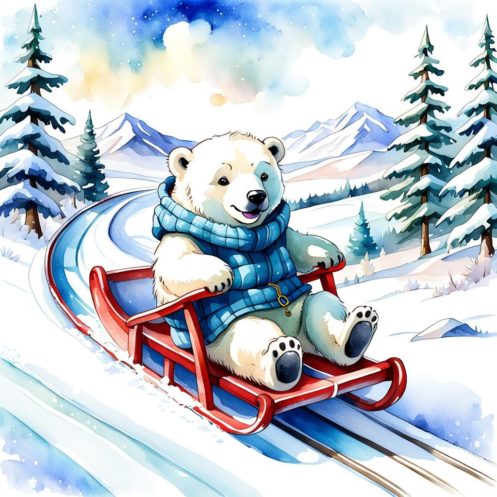 Polar Bear Sledding in Winter Wonderland