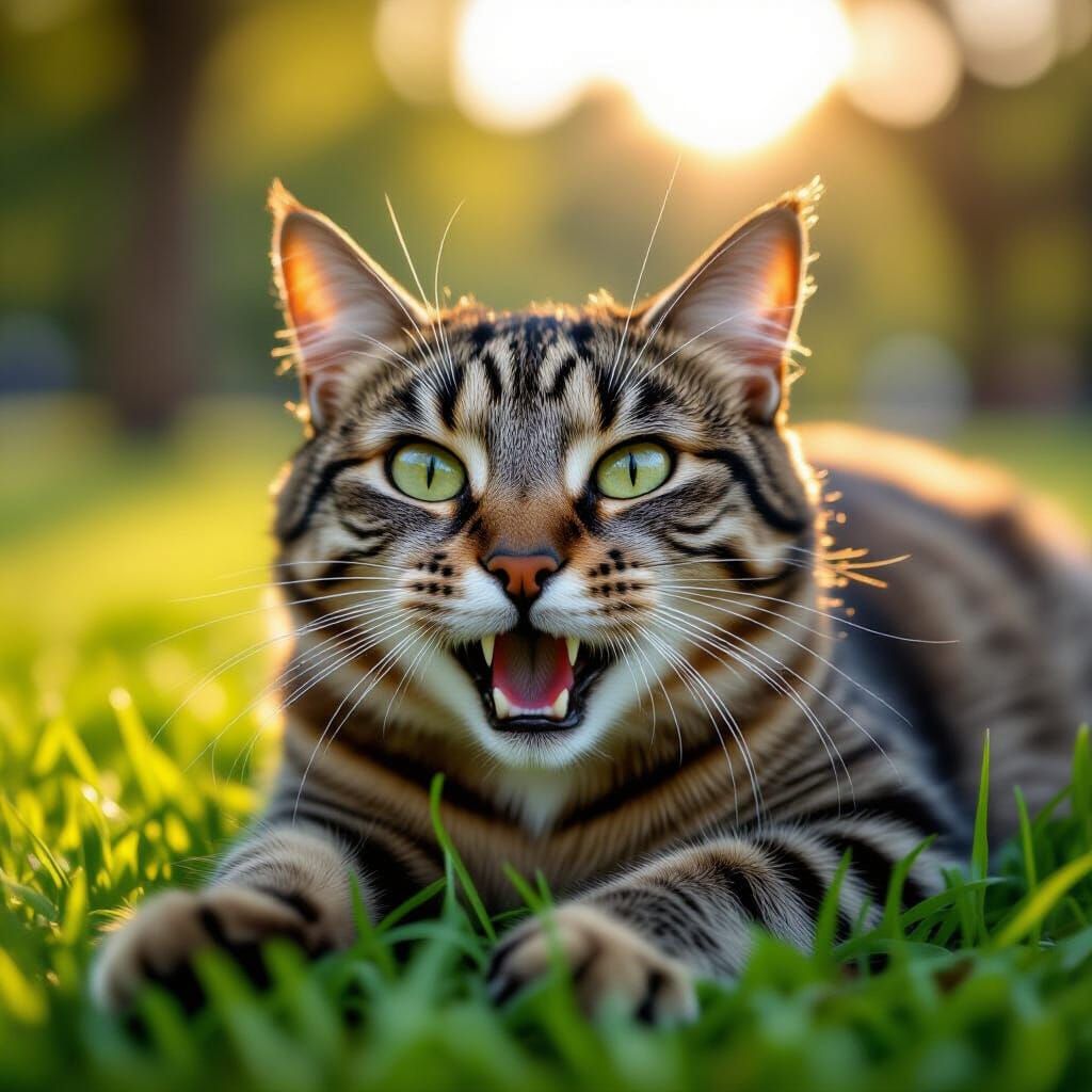 Saber-Toothed Cat Lounging in Park Grass