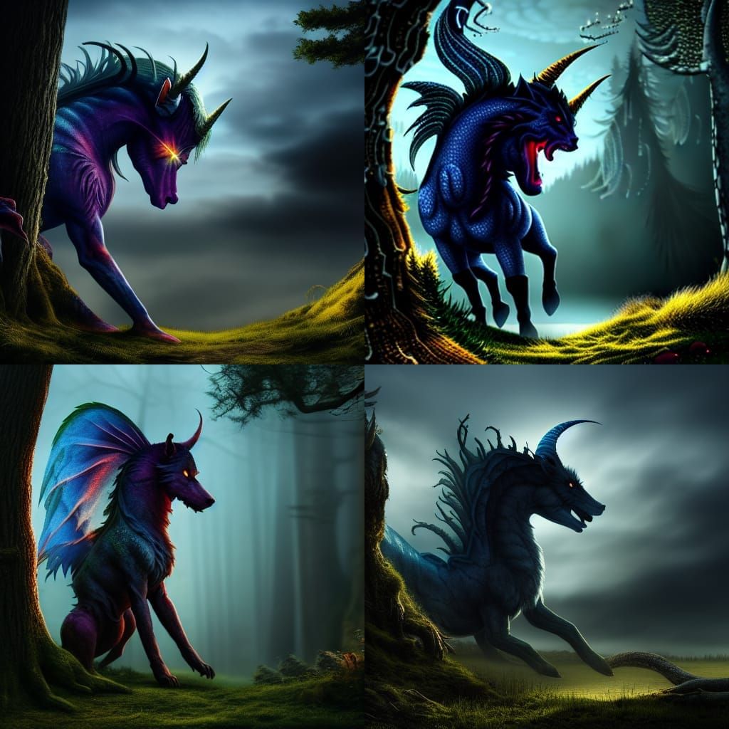 Twilight Mythical Beast in Photorealistic Fairycore Style
