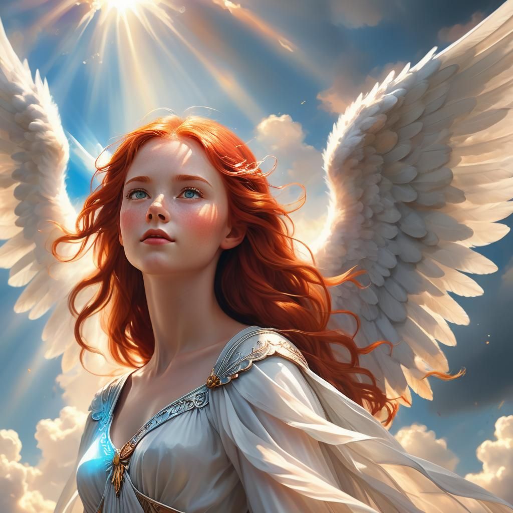 Red-Haired Angel Portrait in Hyperrealistic Digital Painting