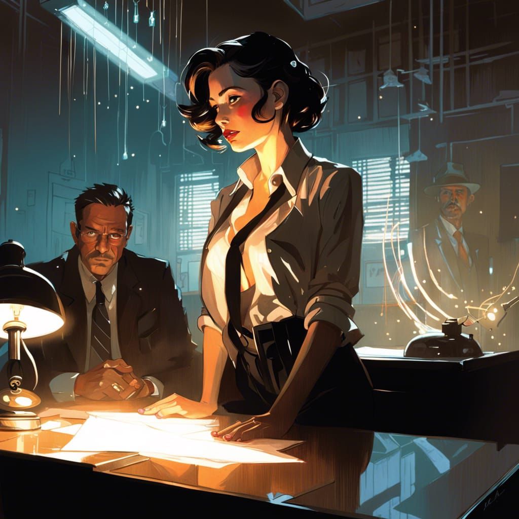 Dreamy Detective Interrogation in Digital Art Style